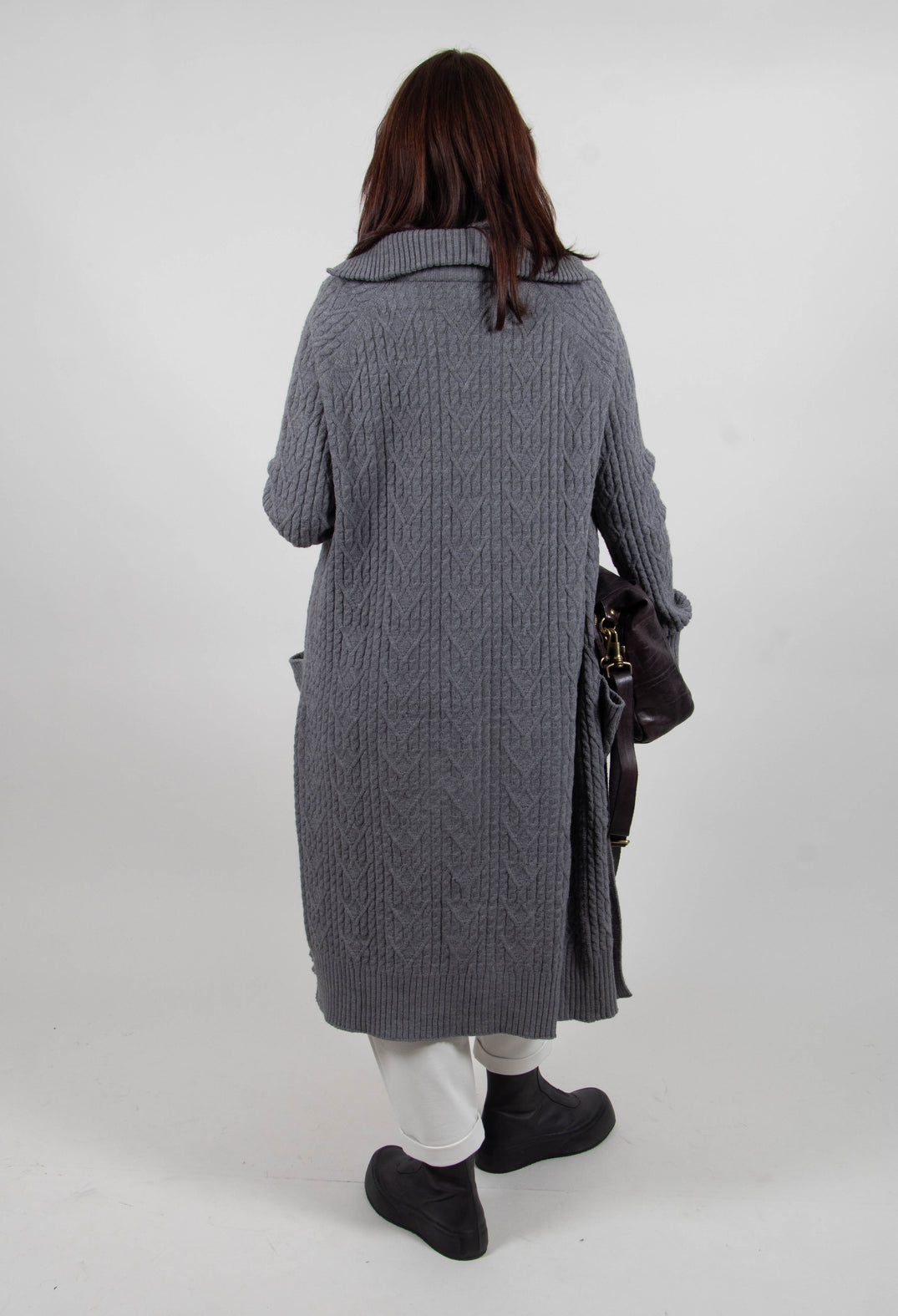 Cable Knit Long Cardigan in Steel Grey
