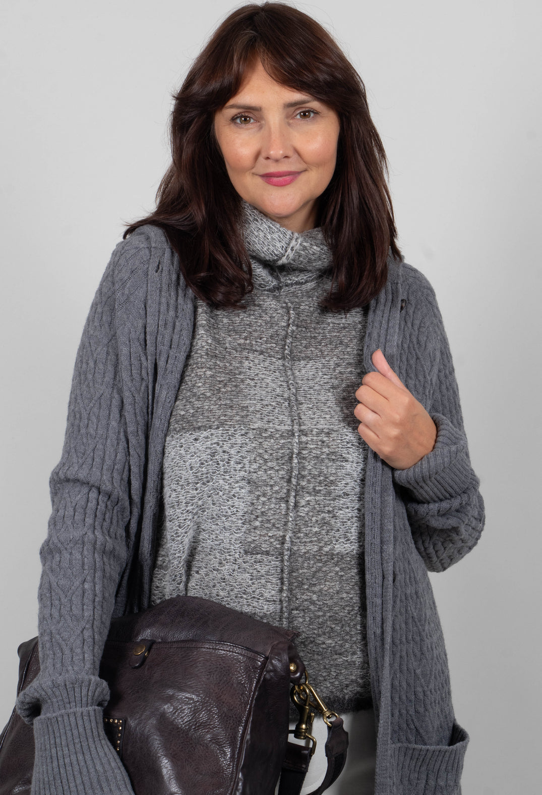 Cable Knit Long Cardigan in Steel Grey