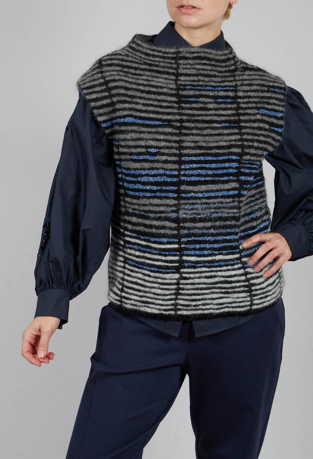 Striped Sweater Vest in Cyan