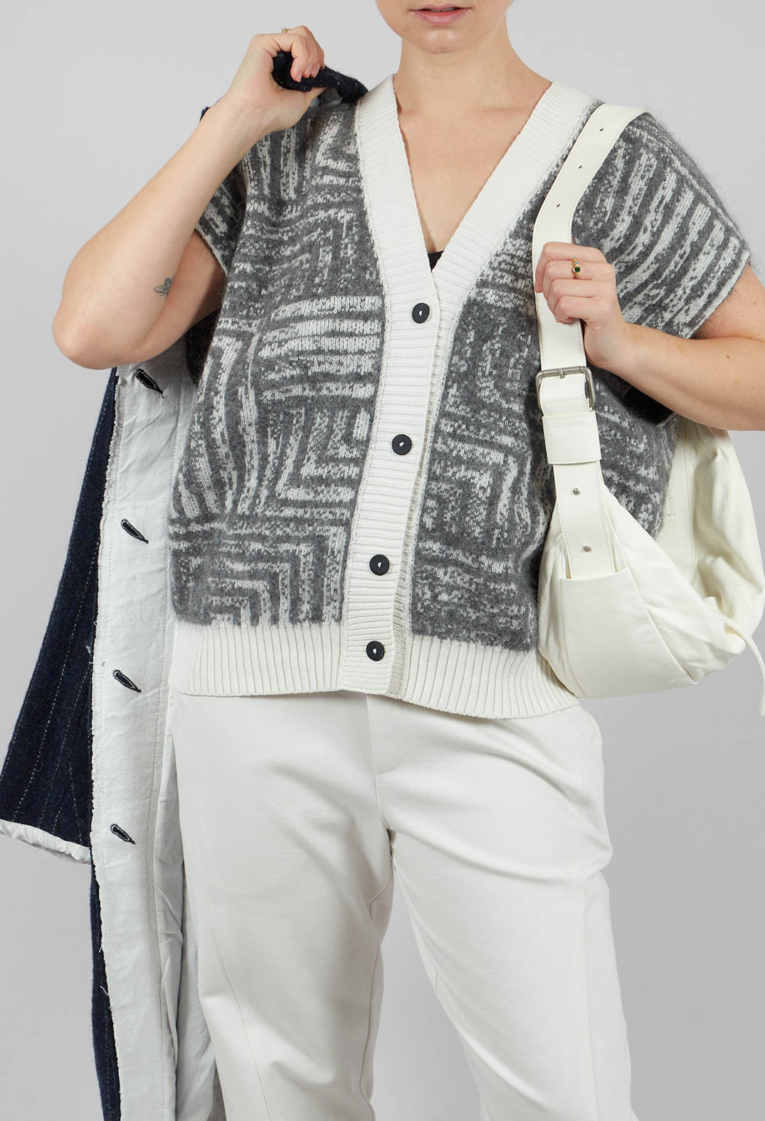 Sleeveless Cardigan in Steel Grey