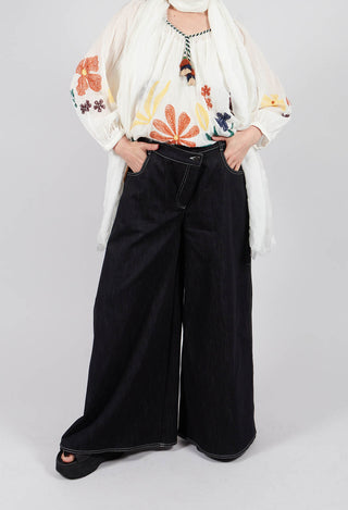 Wide Leg Denim Jeans in Navy