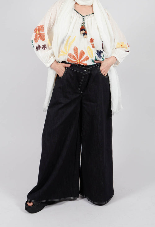 Wide Leg Denim Jeans in Navy