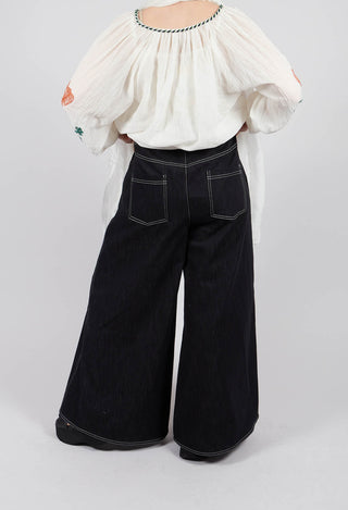Wide Leg Denim Jeans in Navy