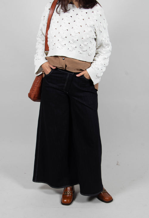 Wide Leg Denim Jeans in Navy