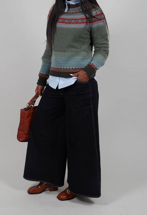 Wide Leg Denim Jeans in Navy