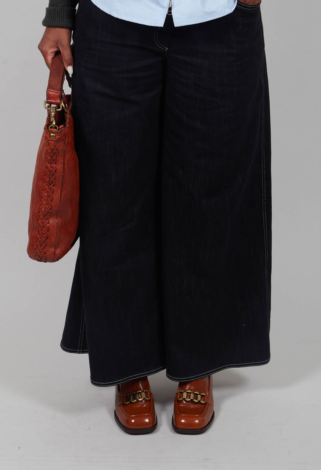 Wide Leg Denim Jeans in Navy