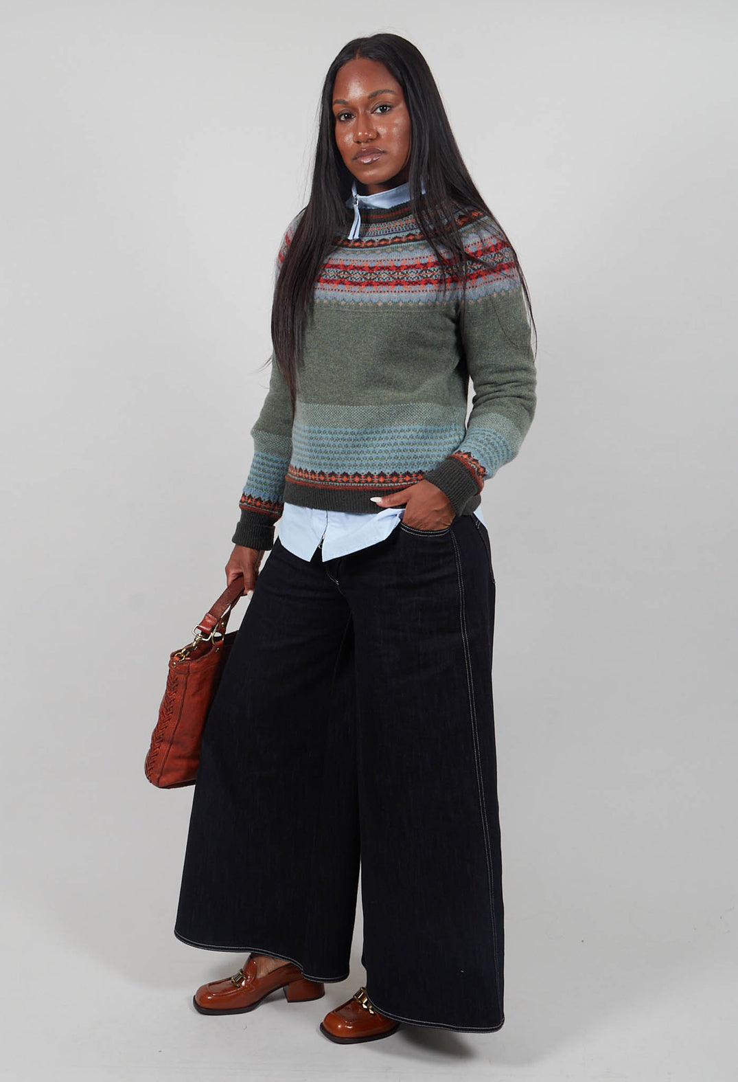Wide Leg Denim Jeans in Navy