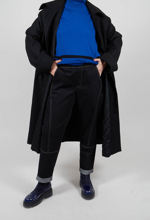 Contrast Stitch Denim Jeans in Navy