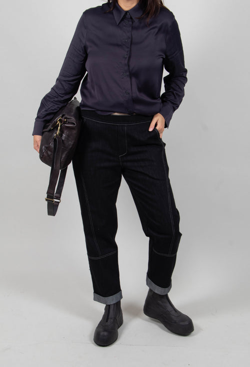 Contrast Stitch Denim Jeans in Navy
