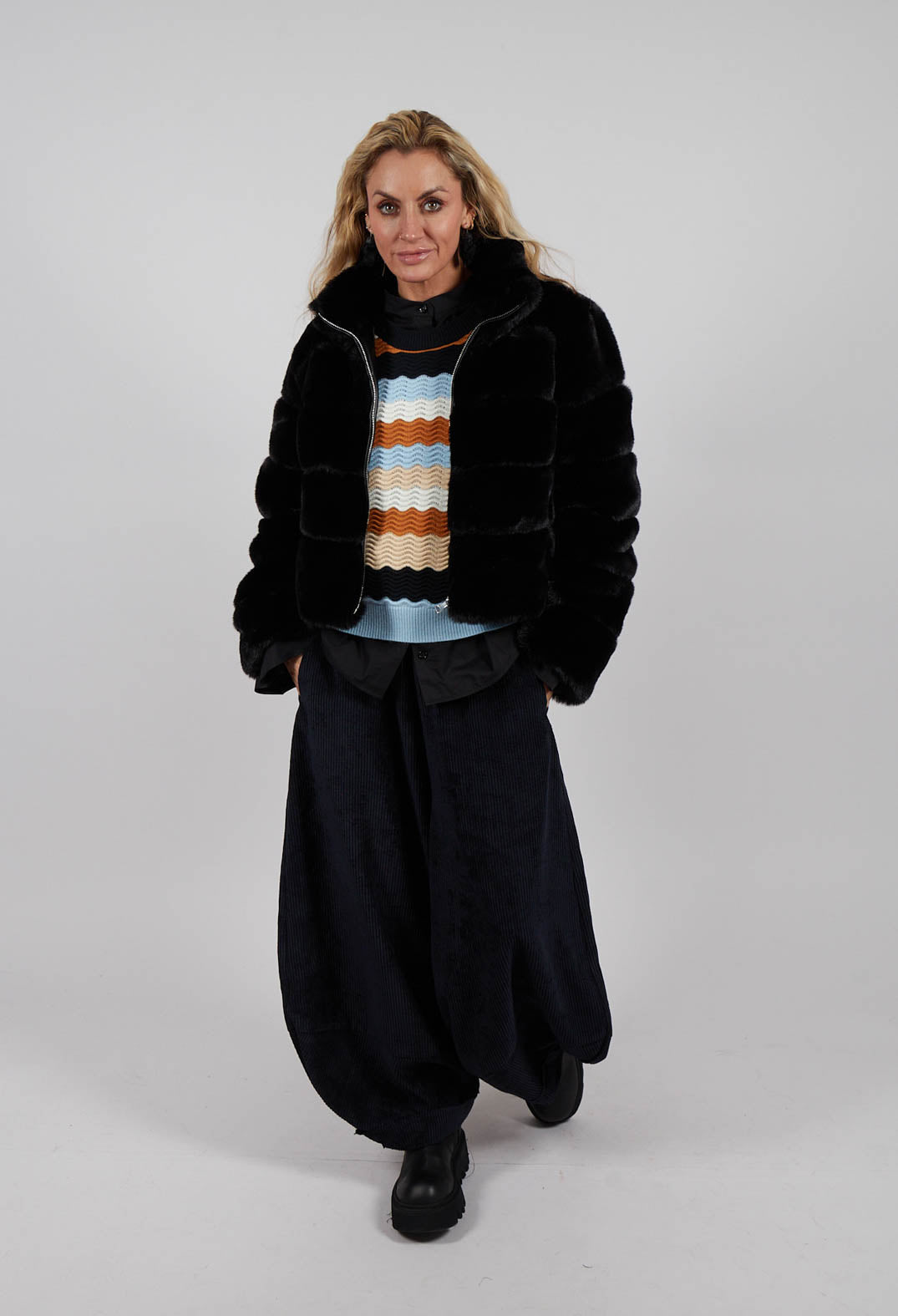 Wide Velvet Tulip Hem Trouser in Black