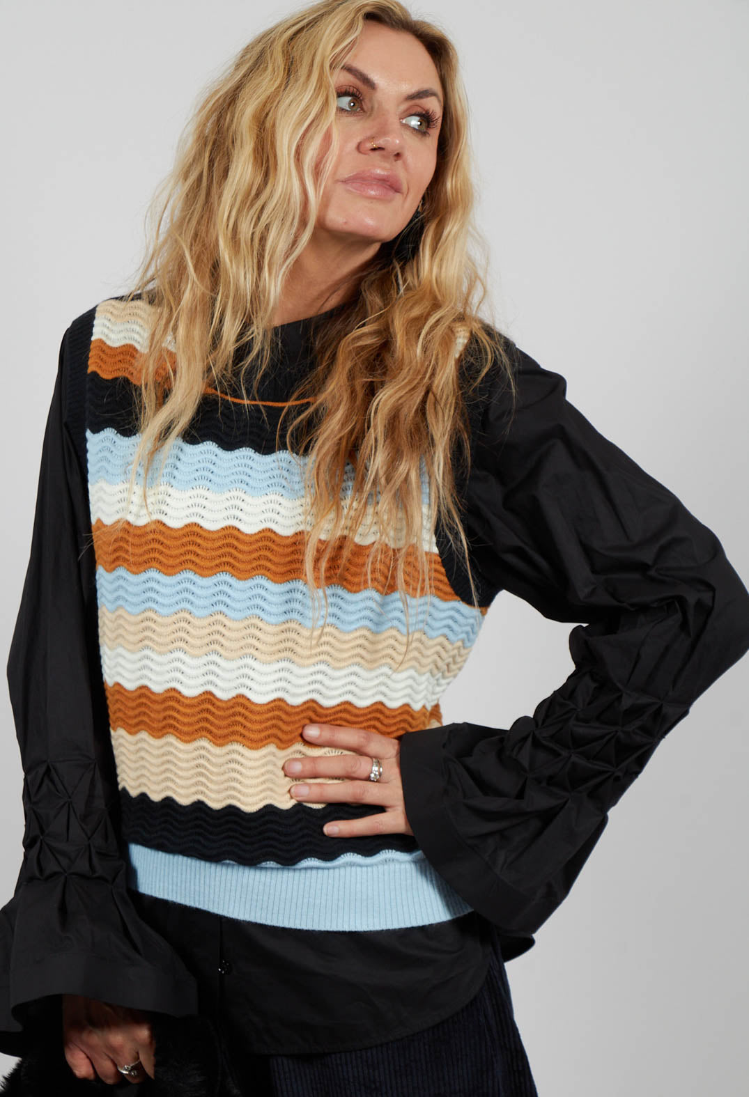 Caillou Knitted Vest in Noir Multi Stripe