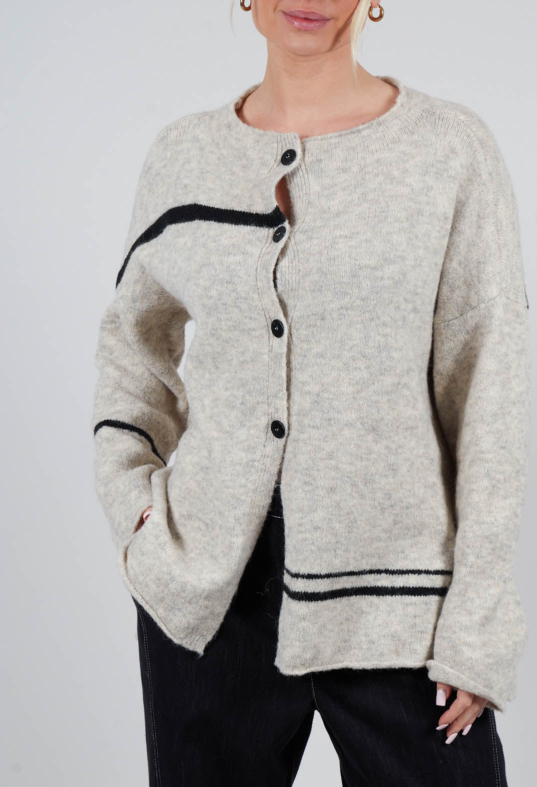 Stripe Cardigan in Panna and Rig Nera