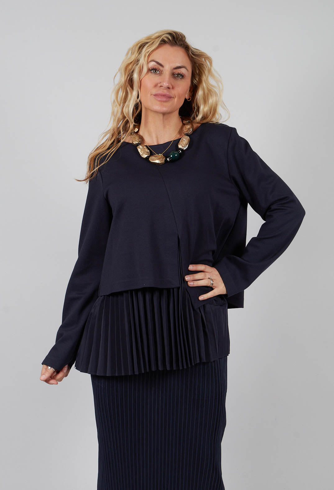 Pleated Top with Overlay in Blue Nights