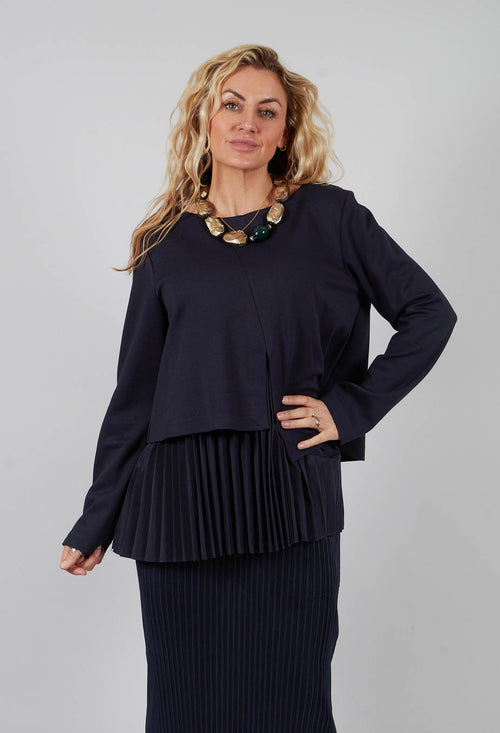 Pleated Top with Overlay in Blue Nights