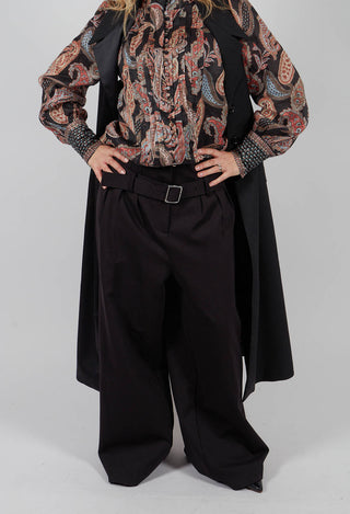 Jersey Wide Leg Trousers with Belt in Nero