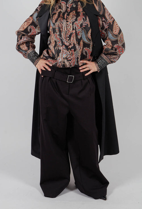Jersey Wide Leg Trousers with Belt in Nero