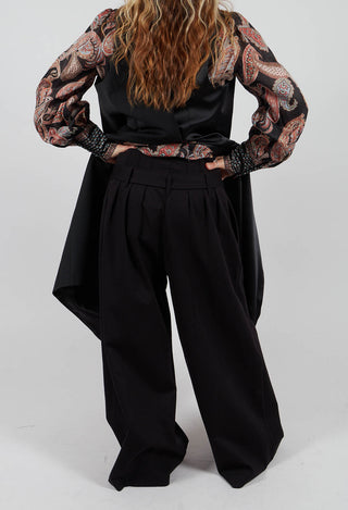 Jersey Wide Leg Trousers with Belt in Nero