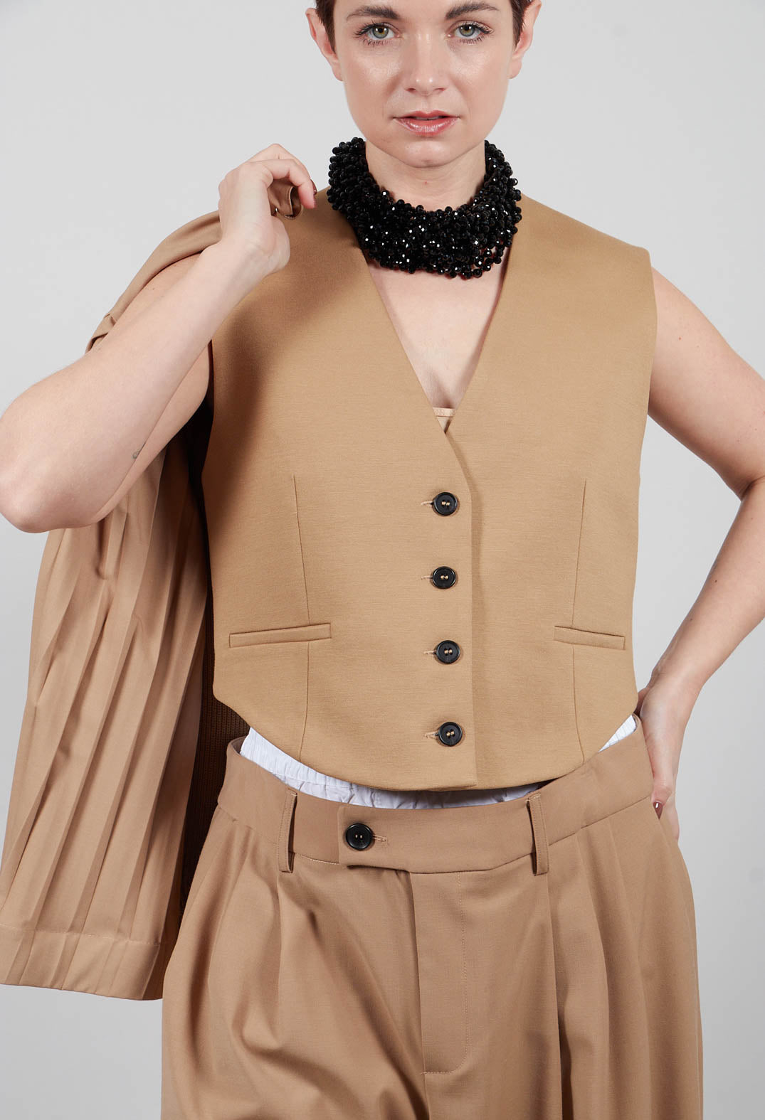 Cropped Waistcoat in Camel