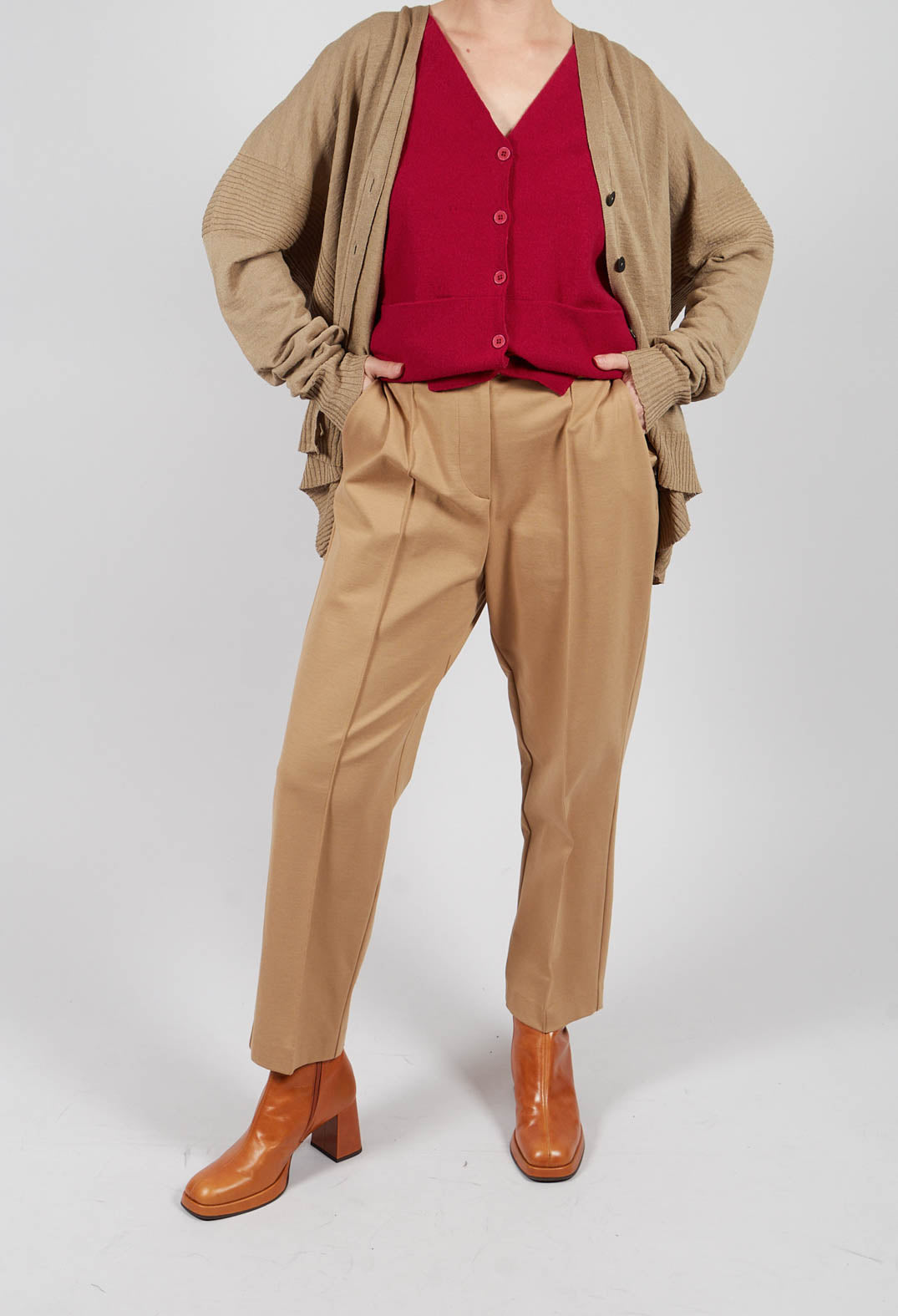 Tapered Jersey Trousers in Camel