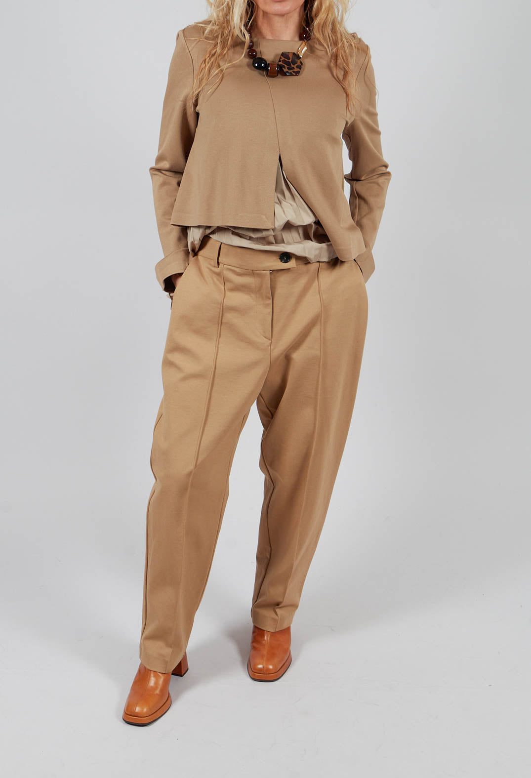 Tapered Jersey Trousers in Camel