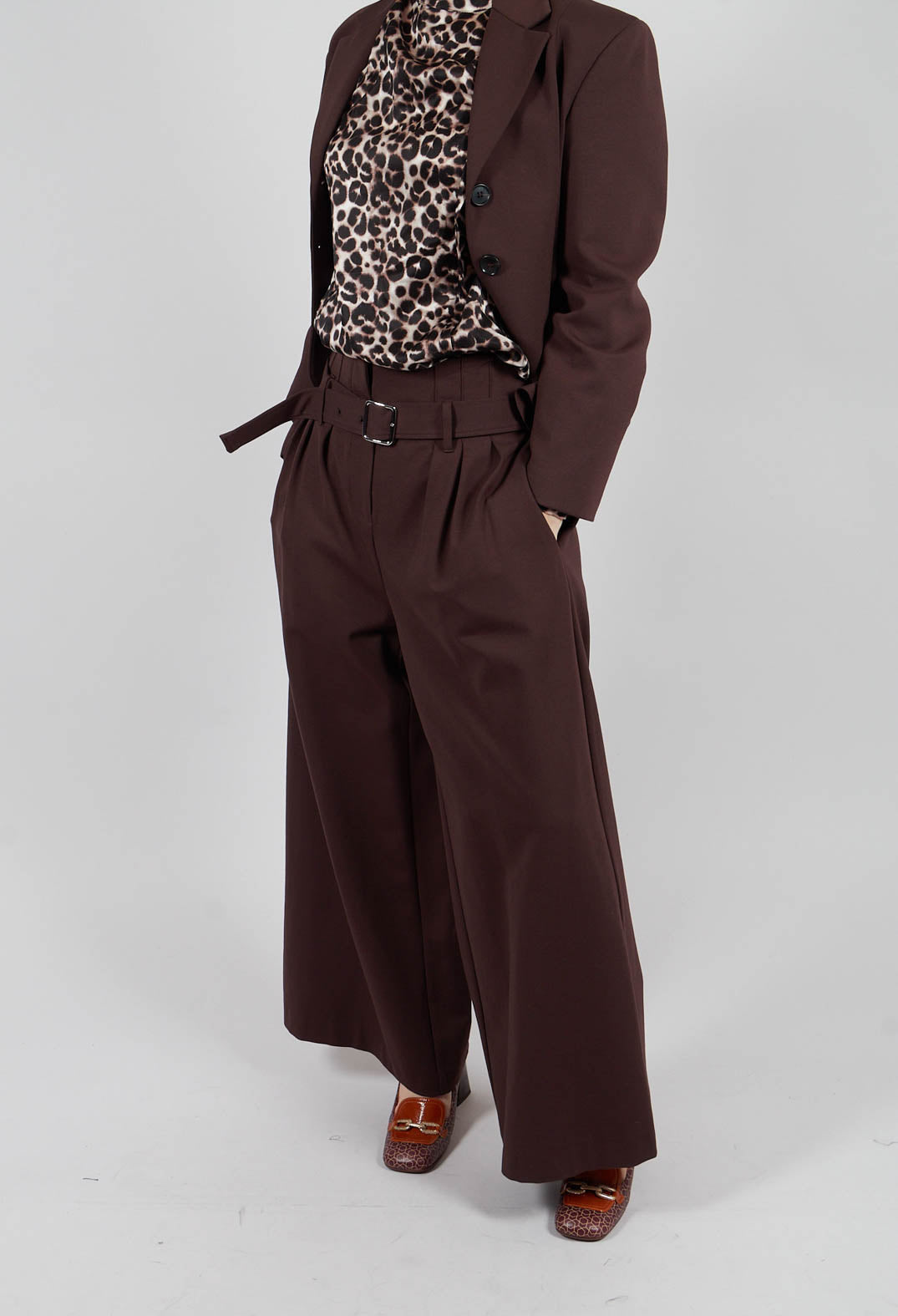 Jersey Wide Leg Trousers with Belt in Java
