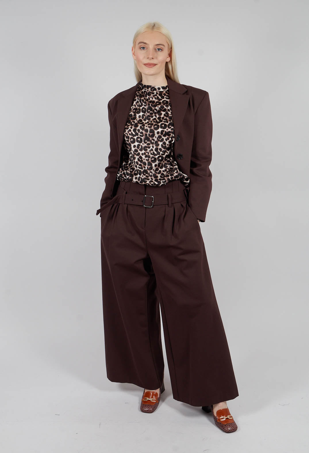 Jersey Wide Leg Trousers with Belt in Java
