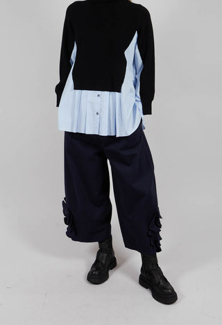 Cropped Trousers with Embellishment Detail in Blue Nights