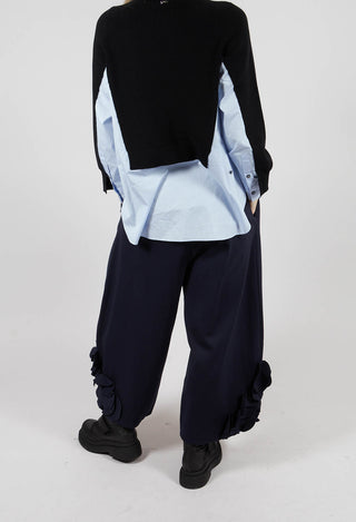 Cropped Trousers with Embellishment Detail in Blue Nights
