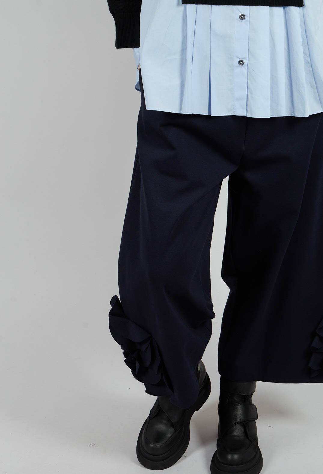 Cropped Trousers with Embellishment Detail in Blue Nights