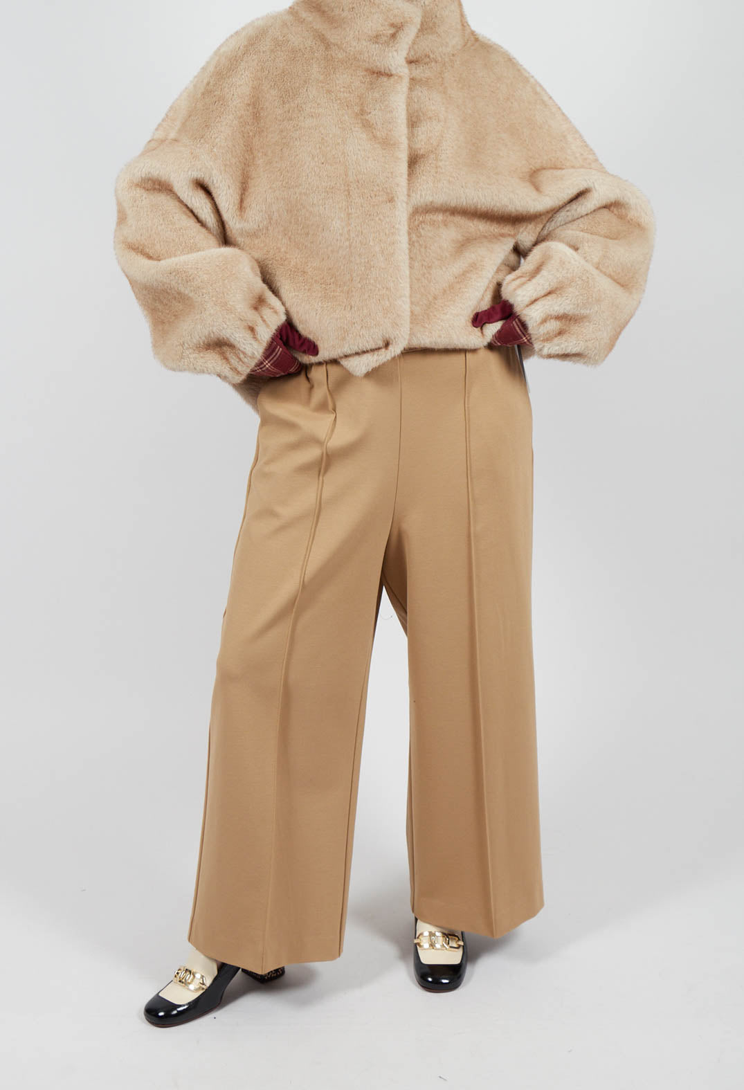 Jersey Wide Leg Trousers in Camel