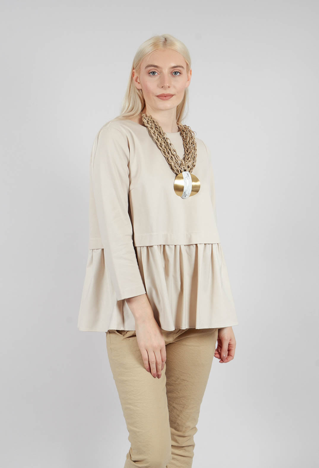 Jersey Top with Peplum Hem in Sandshell