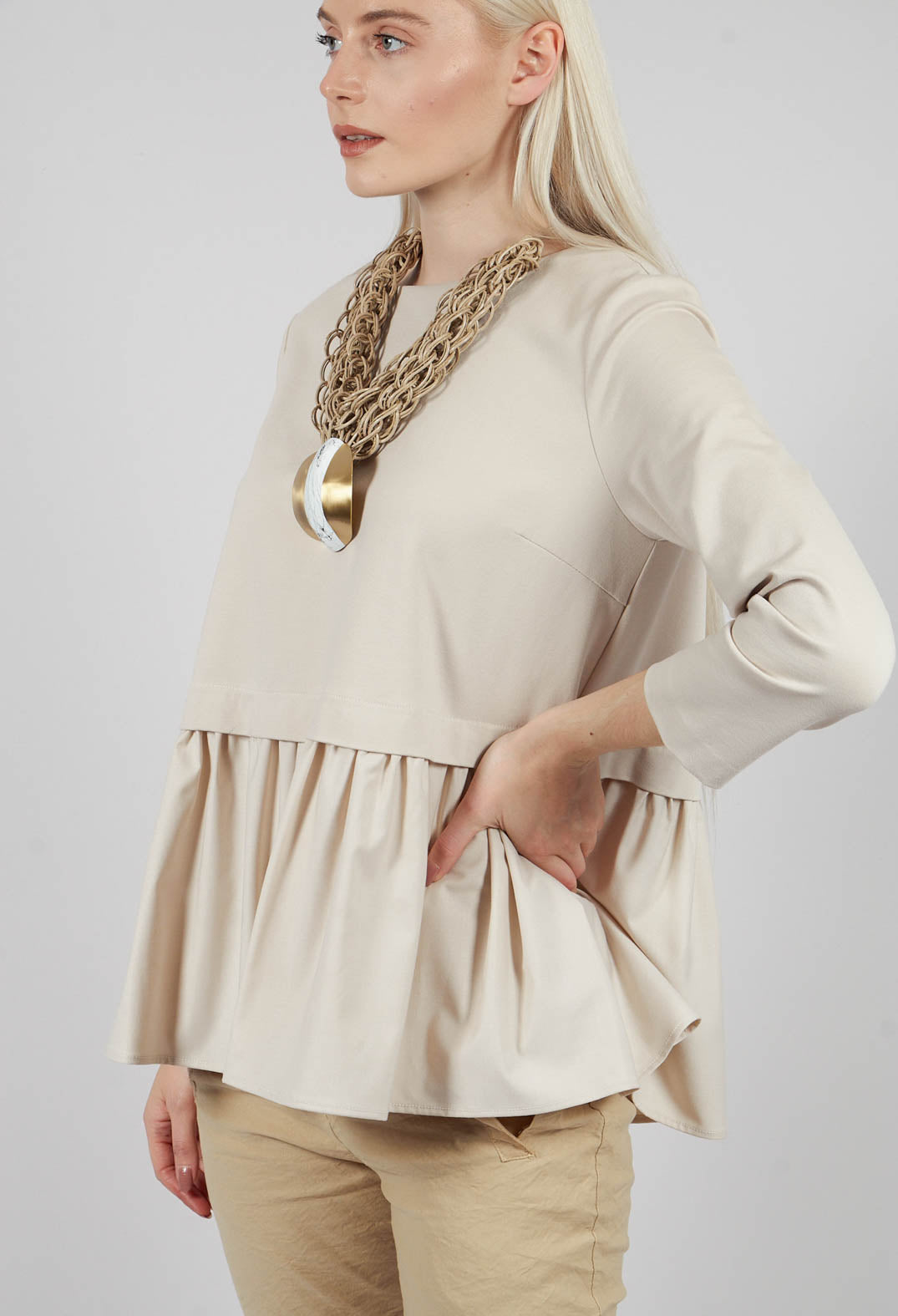 Jersey Top with Peplum Hem in Sandshell