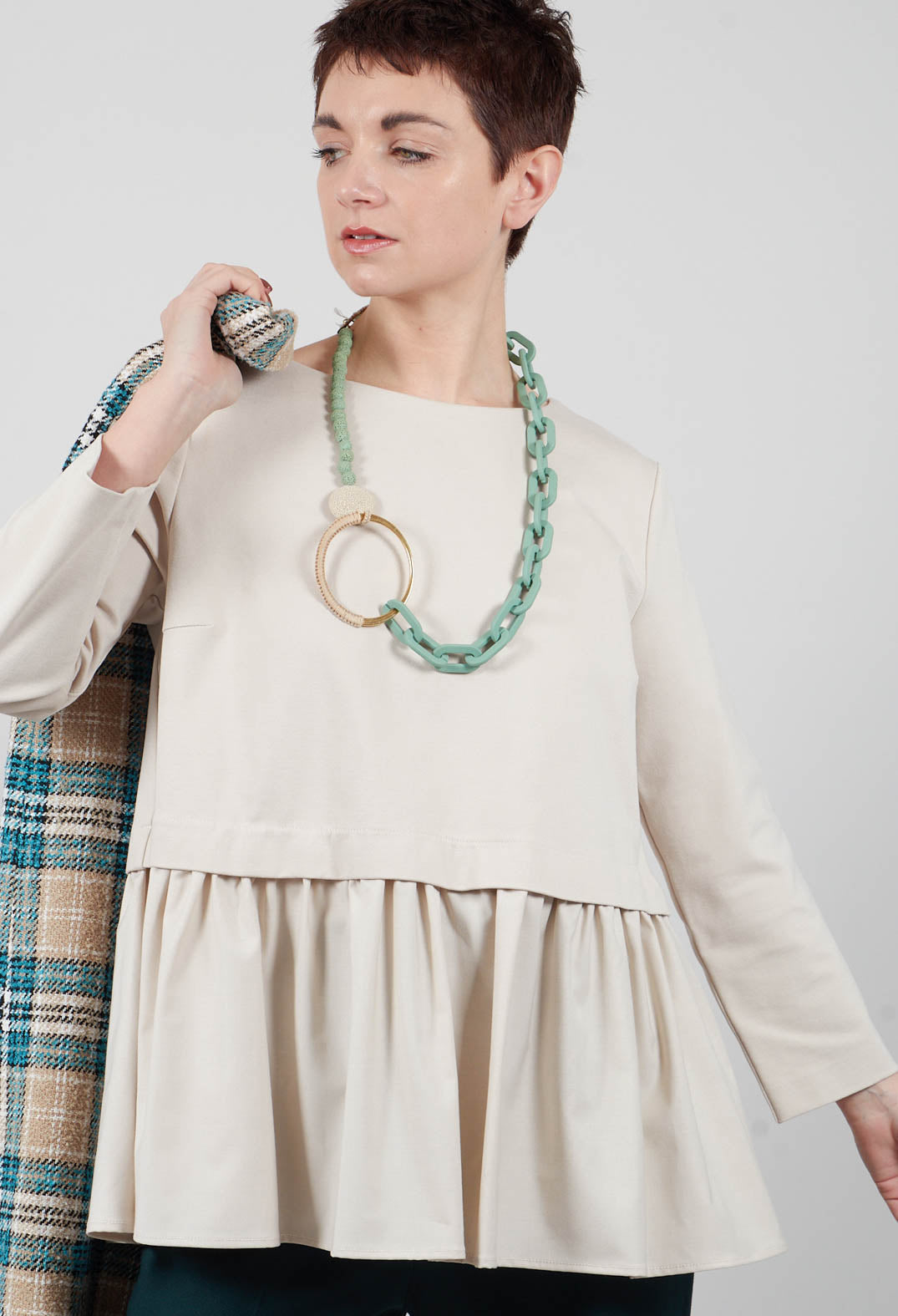 Jersey Top with Peplum Hem in Sandshell