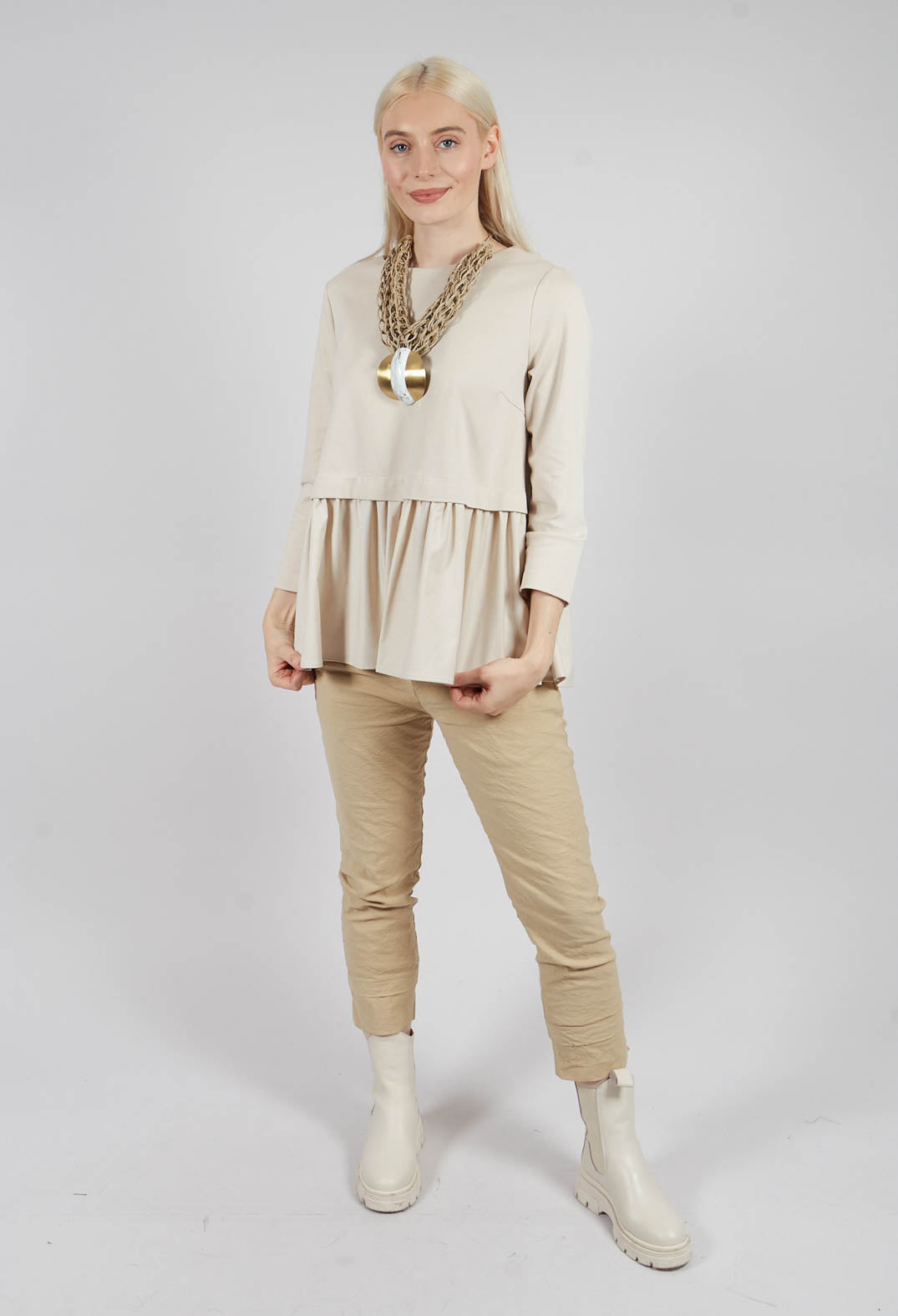 Jersey Top with Peplum Hem in Sandshell