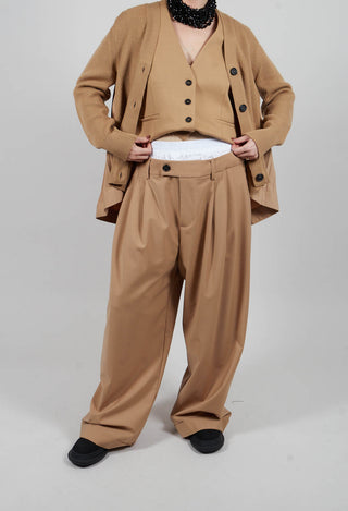Wide Leg Tailored Trousers in Camel and Off White