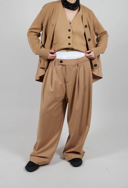 Wide Leg Tailored Trousers in Camel and Off White
