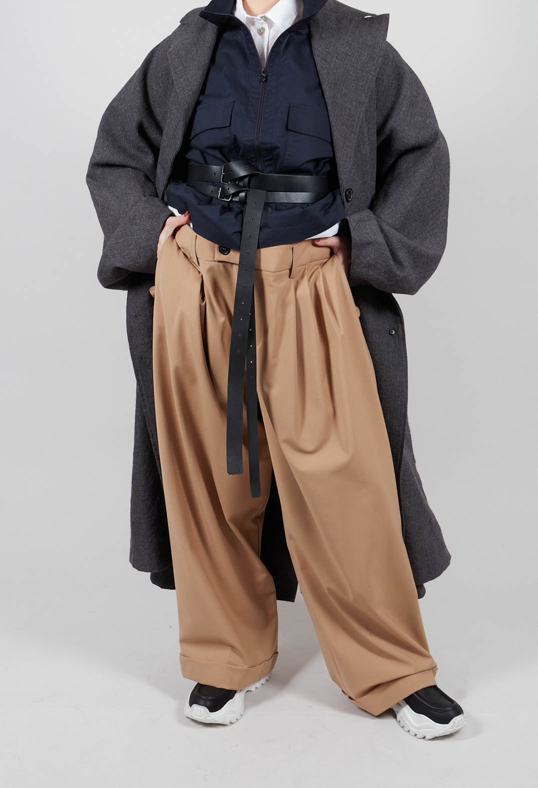 Wide Leg Tailored Trousers in Camel and Off White