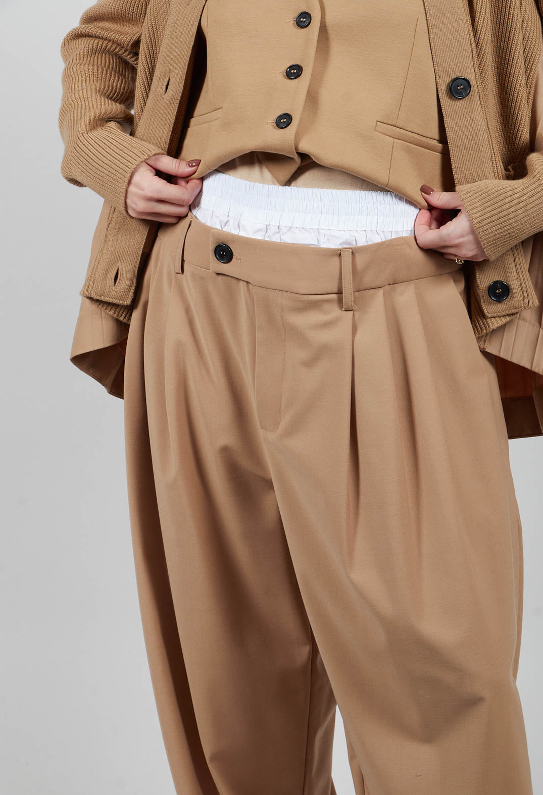 Wide Leg Tailored Trousers in Camel and Off White