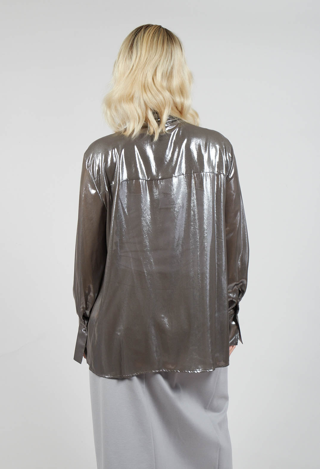 Metallic Shirt with Neck Tie in Silver