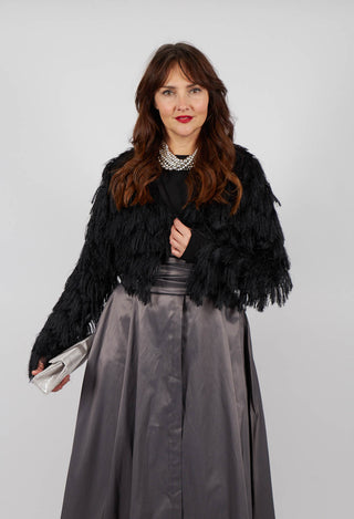 Fringe Cropped Jacket in Nero