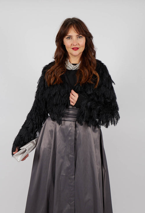 Fringe Cropped Jacket in Nero