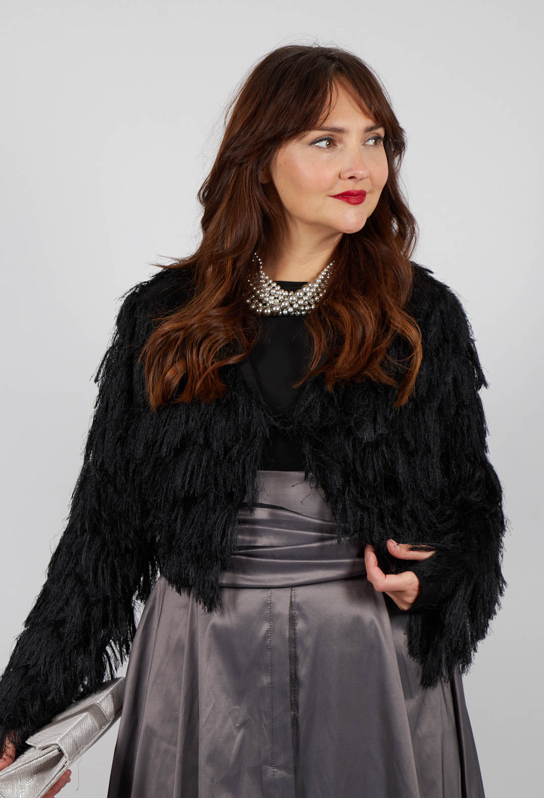 Fringe Cropped Jacket in Nero