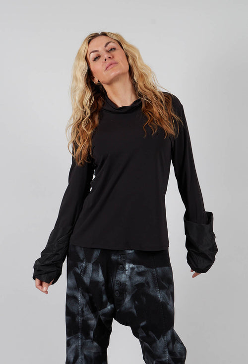 Jersey High Neck Top with Feature Sleeves in Nero