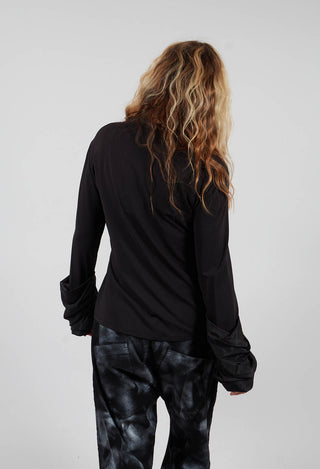 Jersey High Neck Top with Feature Sleeves in Nero