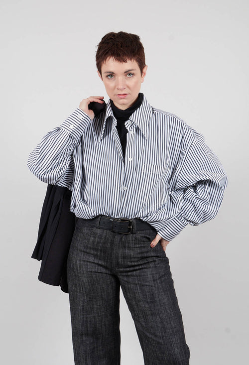 Striped Shirt in Off White and Antacite