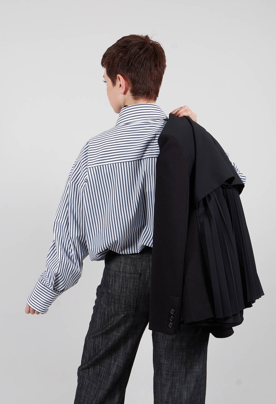 Striped Shirt in Off White and Antacite