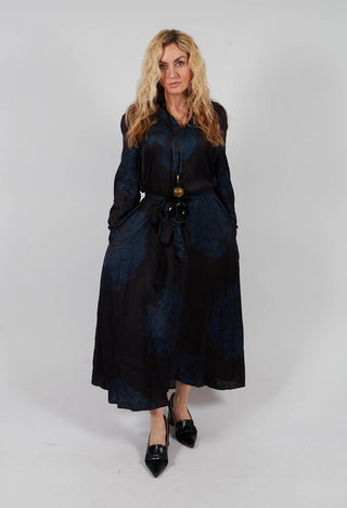 Belted Shirt Dress in Nero and Cobalto