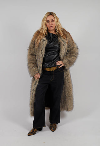 Longline Fur Coat in Cream Sfumato