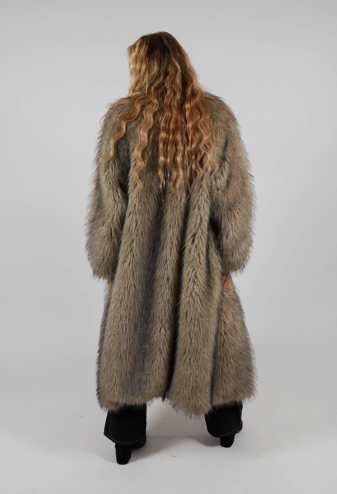 Longline Fur Coat in Cream Sfumato
