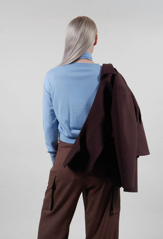 Crew Neck Jumper with Tie Neck in Breeze